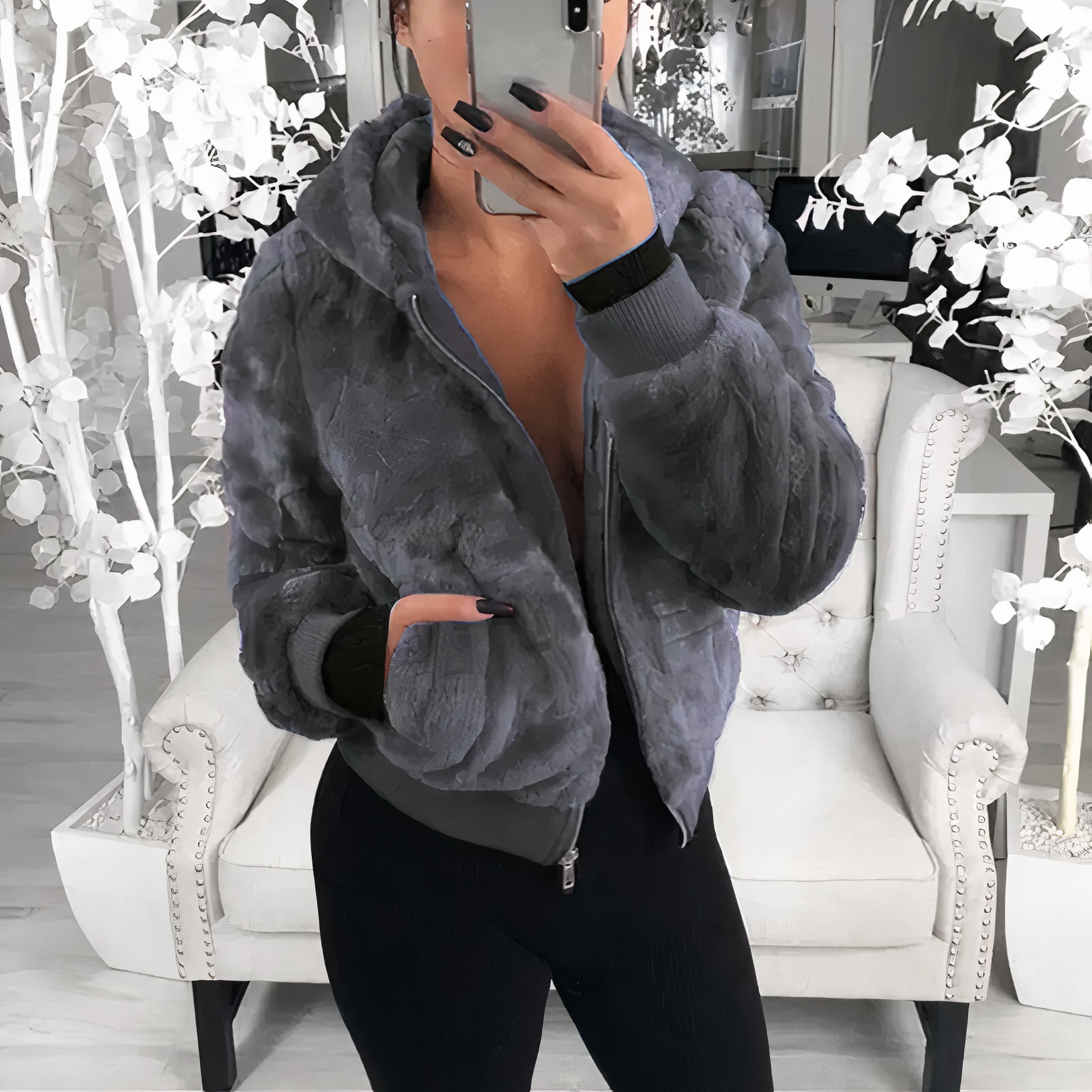 Damjacka Bomberjacka Syntetisk Päls Elegant Stil-4
