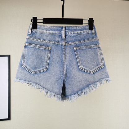 Kvinnors Denimshorts Lösa Fickor 100% Bomull Streetwear-3