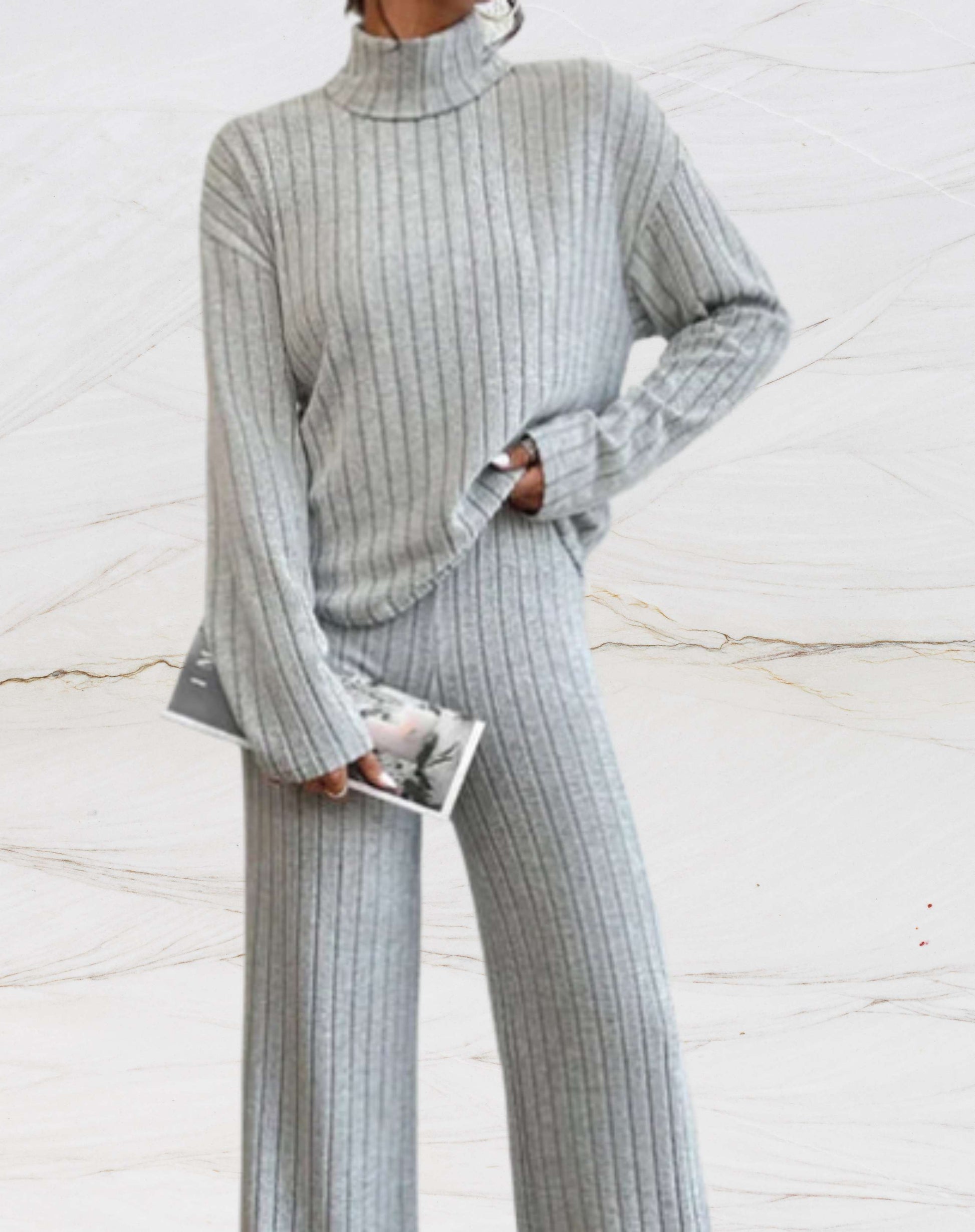 Variant image for Dam Loungewear Set Ribbstickad 100% Bomull-16