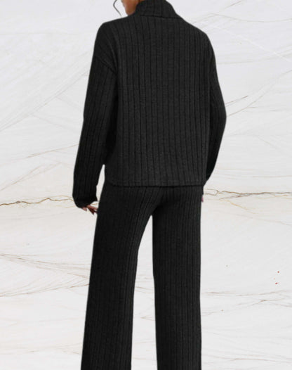 Dam Loungewear Set Ribbstickad 100% Bomull-3