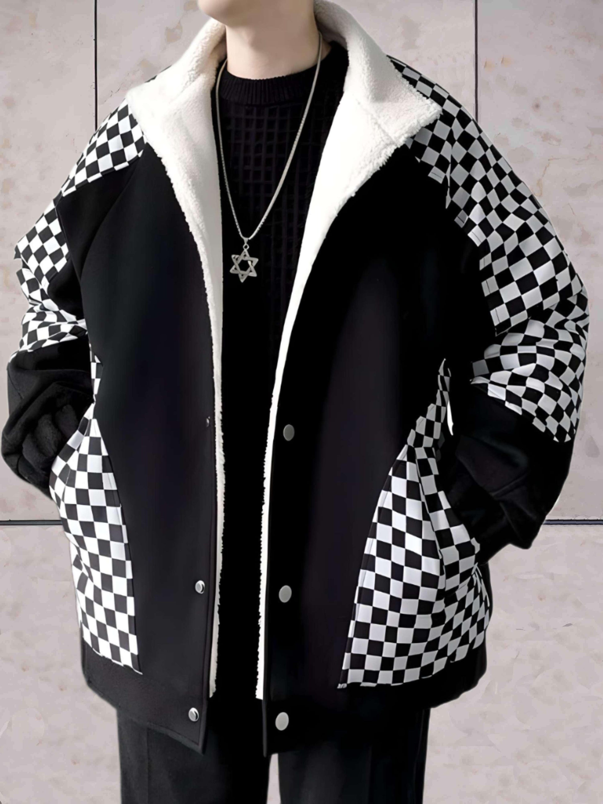 Dam Fleecejacka Rutigt Varm Polyester Med Praktiska Väskor 3