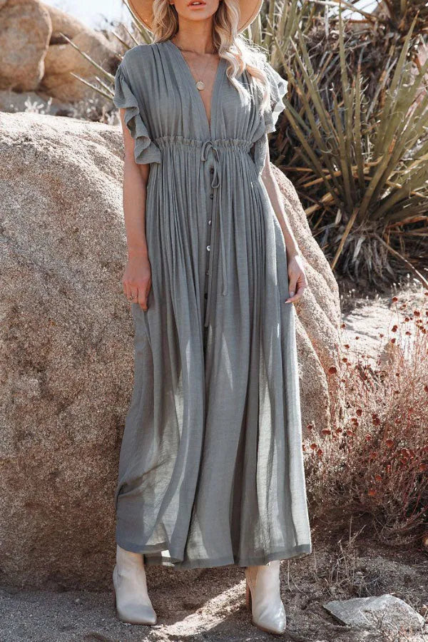 Fina Dam Klänningar V-ringning Luftig Design Mjukt Tyg-4