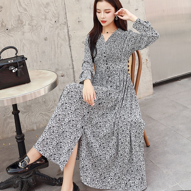 Kvinna MIDI-klänning Geometriskt Mönster Akryl Chiffon-2