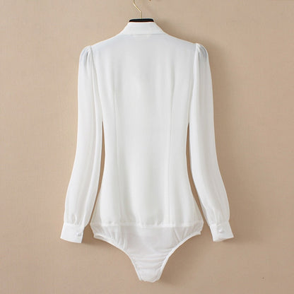 Dam Bodysuit Långärmad Chiffon Polyester Elegant Slipning-4