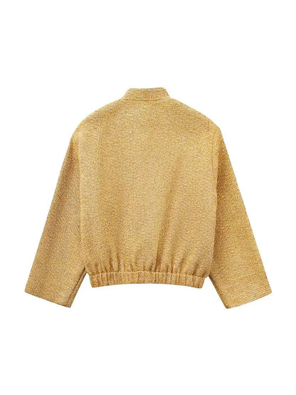 Dam Bomberjacka Löst Passform med Paljetter Stativ-upp Krage Polyester-4