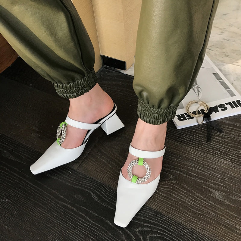 Dam Mules Skor Plattform PU-läder Högklack-3