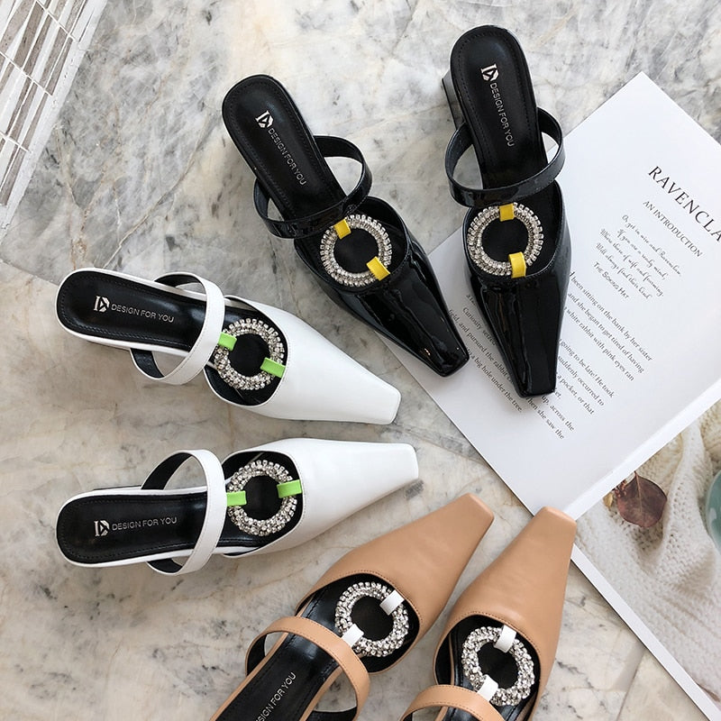 Dam Mules Skor Plattform PU-läder Högklack-4