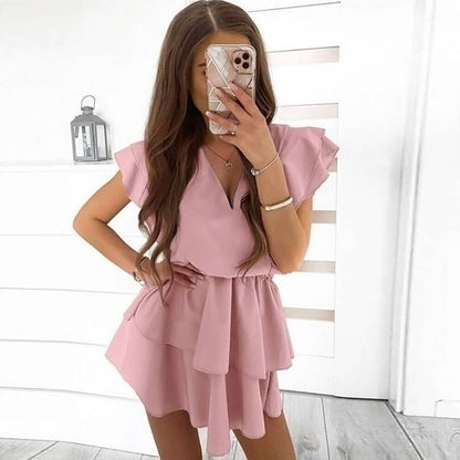 Dam Mini Klänning Draperad Polyester Ärmlös V-Ringning-4