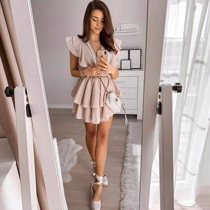 Dam Mini Klänning Draperad Polyester Ärmlös V-Ringning-5