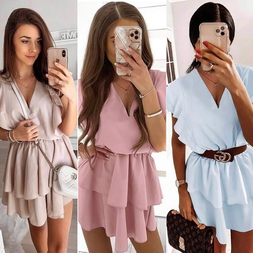 Dam Mini Klänning Draperad Polyester Ärmlös V-Ringning-6