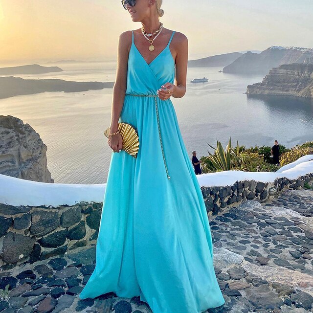 Dam Bohemisk Sommarklänning Lätt Material V-Hals-2