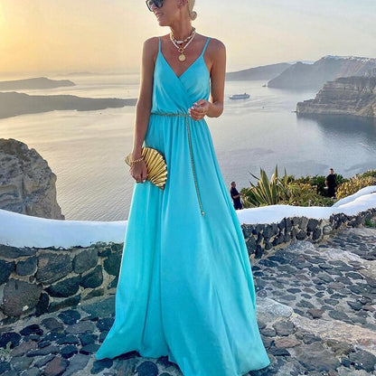 Dam Bohemisk Sommarklänning Lätt Material V-Hals-2