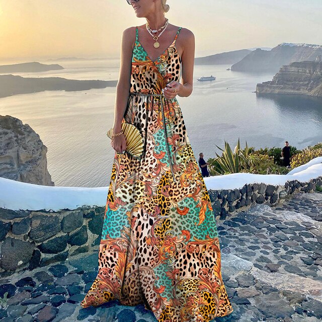 Variant image for Dam Bohemisk Sommarklänning Lätt Material V-Hals-26