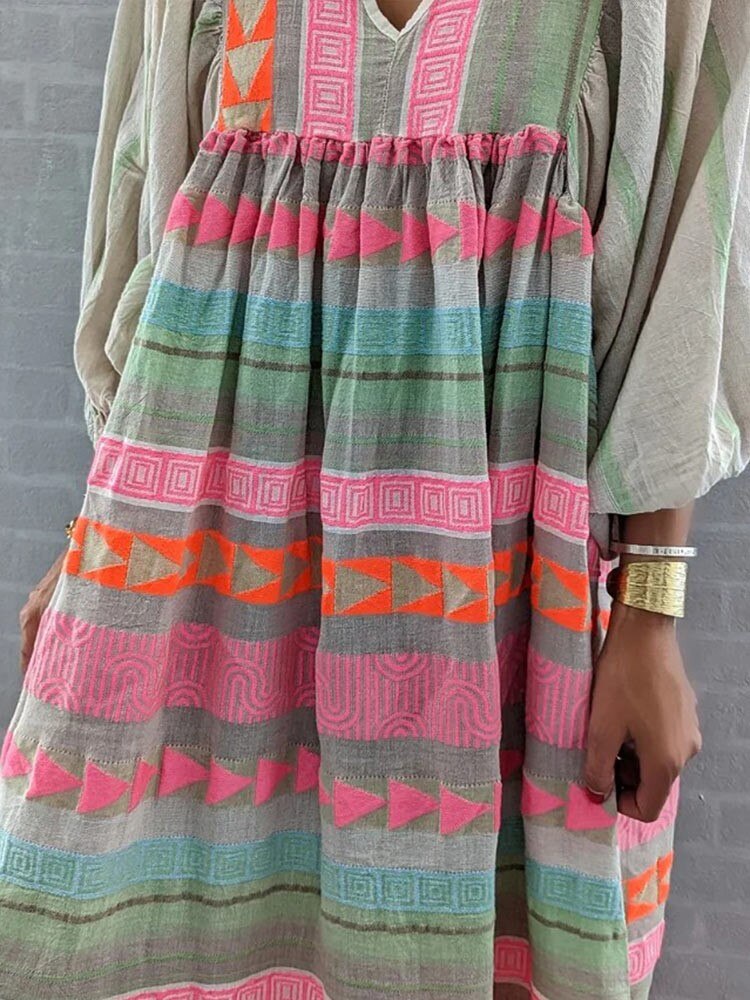 Fina Dam Klänningar V-Neck Bohemisk Stil Lätt Tyg-3