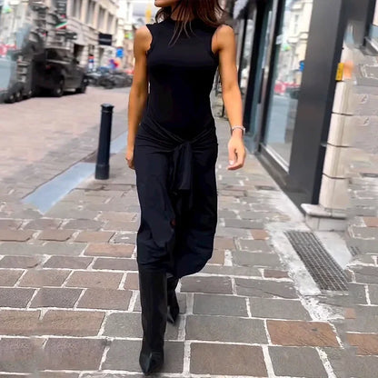 Dam Midiklänning med Ståkrage och Sidospår i Polyester-3