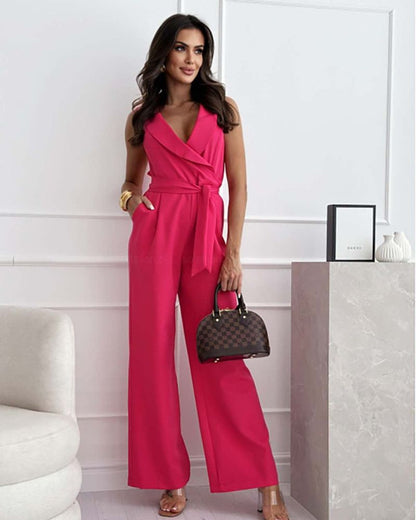 Dam Jumpsuit V-hals Bred Snitt 100% Polyester 10