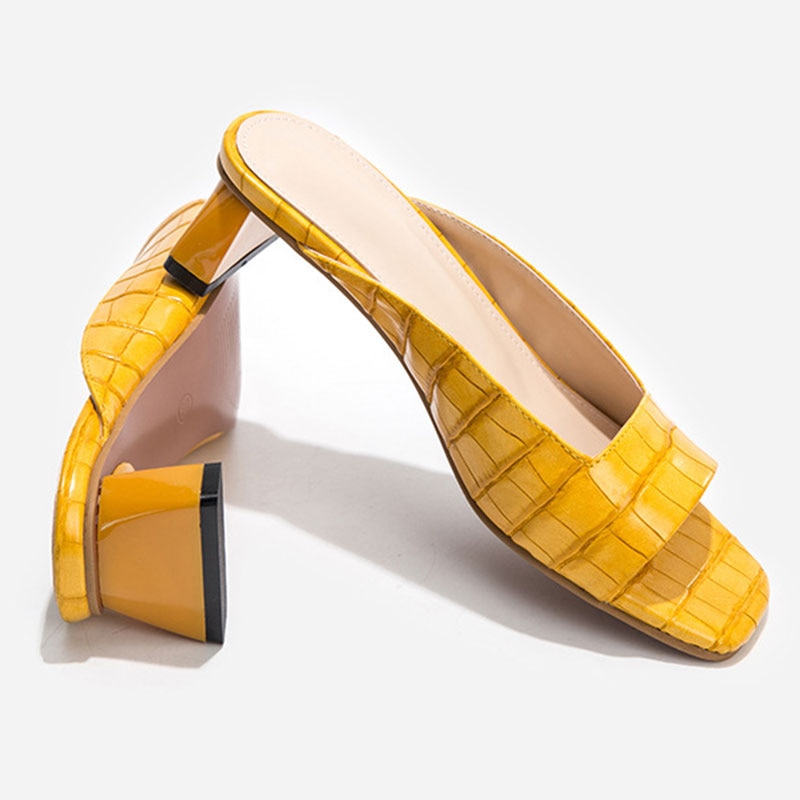 Dam Sandaler Fyrkantiga Detaljer PU-läder Medelhög Häl-2