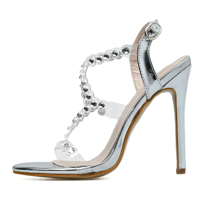 Dam Sandal Strappy Mikrofiber med Strass Detaljer-6