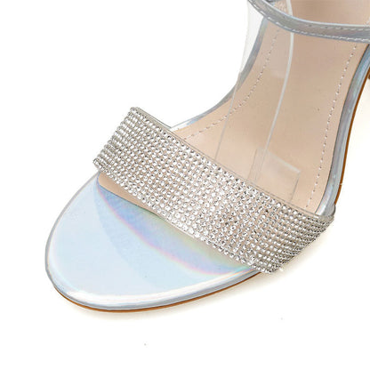 Dam Sandaler Öppen Tå Ankelrem Mikrofiber Med Hög Klack-3