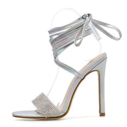 Dam Sandaler Öppen Tå Ankelrem Mikrofiber Med Hög Klack-6