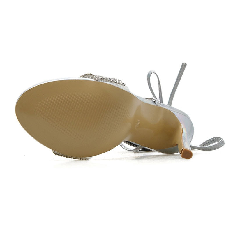 Dam Sandaler Öppen Tå Ankelrem Mikrofiber Med Hög Klack-4