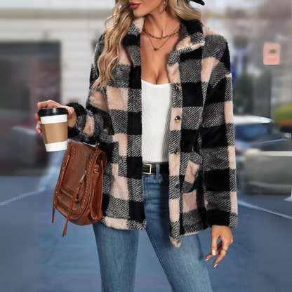 Dam Vinterjacka Rutig Mönster Mjuk Medellång 1