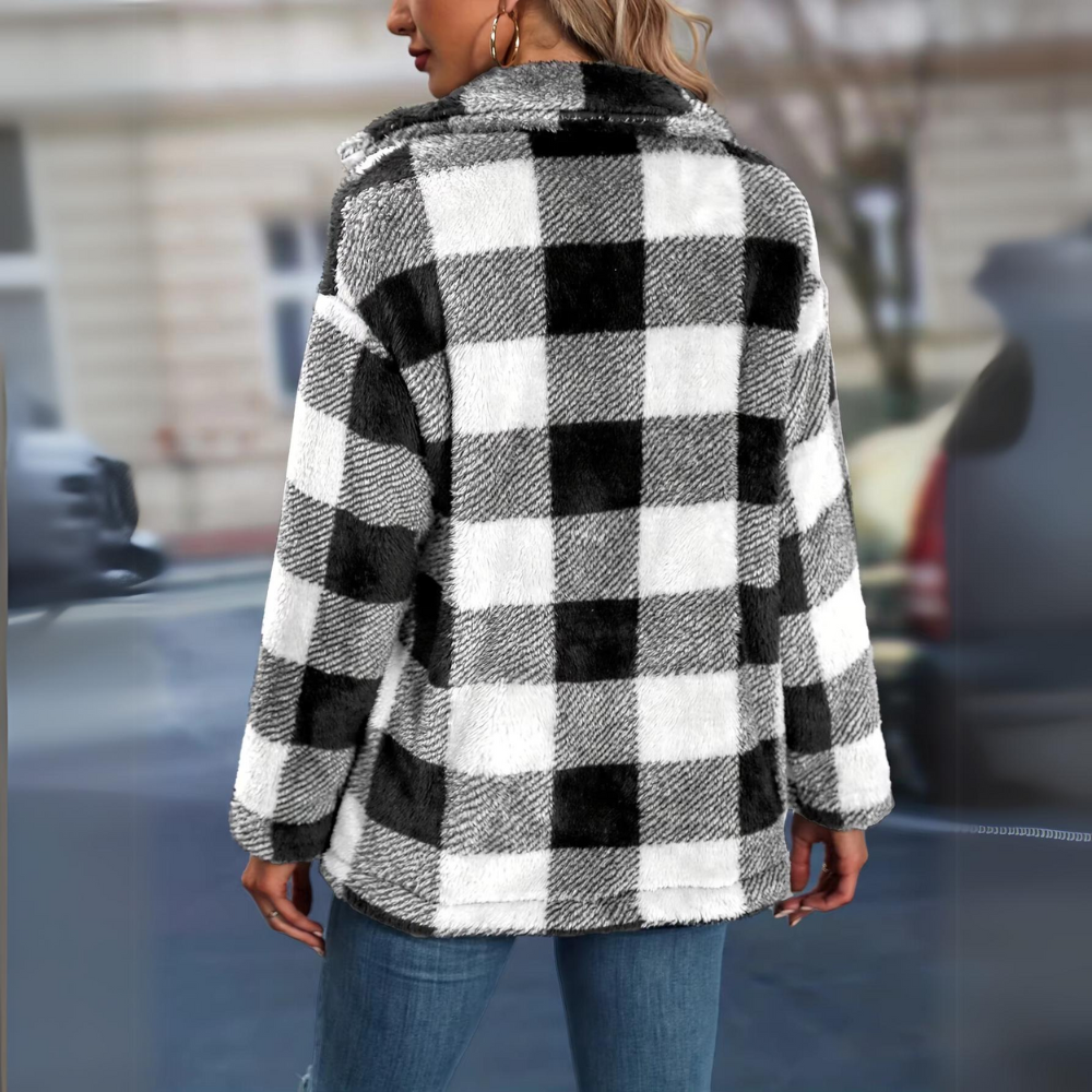 Dam Vinterjacka Rutig Mönster Mjuk Medellång 4