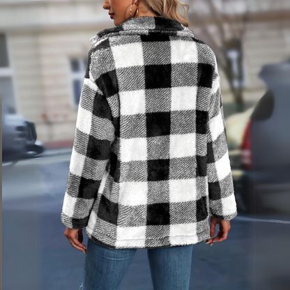 Dam Vinterjacka Rutig Mönster Mjuk Medellång 4