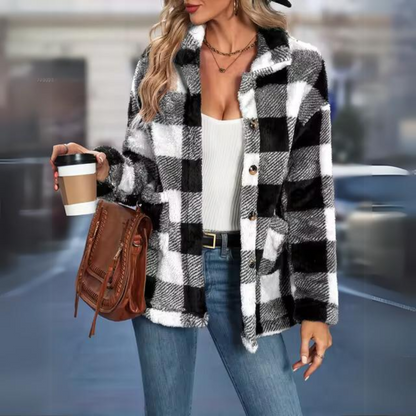 Dam Vinterjacka Rutig Mönster Mjuk Medellång 5