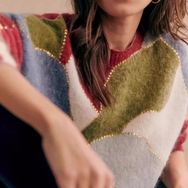 Kvinnors Vintage Stickad Tröja Cirkulär Halsringning Mjuk Fiber-2