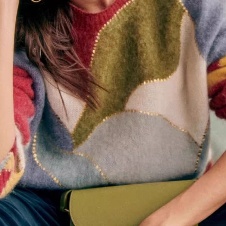 Kvinnors Vintage Stickad Tröja Cirkulär Halsringning Mjuk Fiber-3