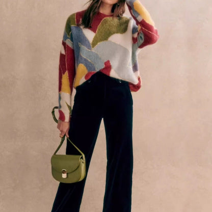 Dam Tröja Kontrasterande Detaljer Mjuk Bomull Elastan-4