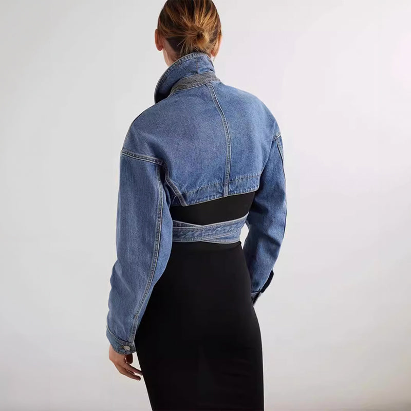 Dam Jeansjacka Kort Bomullsdenim med Elegant Design-3