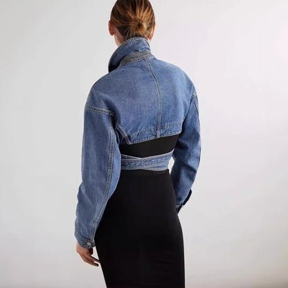 Dam Jeansjacka Kort Bomullsdenim med Elegant Design-3