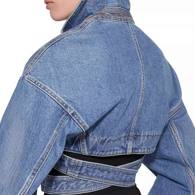 Dam Jeansjacka Kort Bomullsdenim med Elegant Design-4