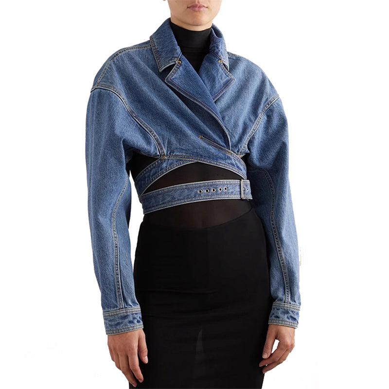 Dam Jeansjacka Kort Bomullsdenim med Elegant Design-2