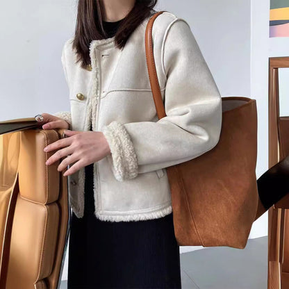 Damjacka Blommönster Ullblandning Modern Stil-2