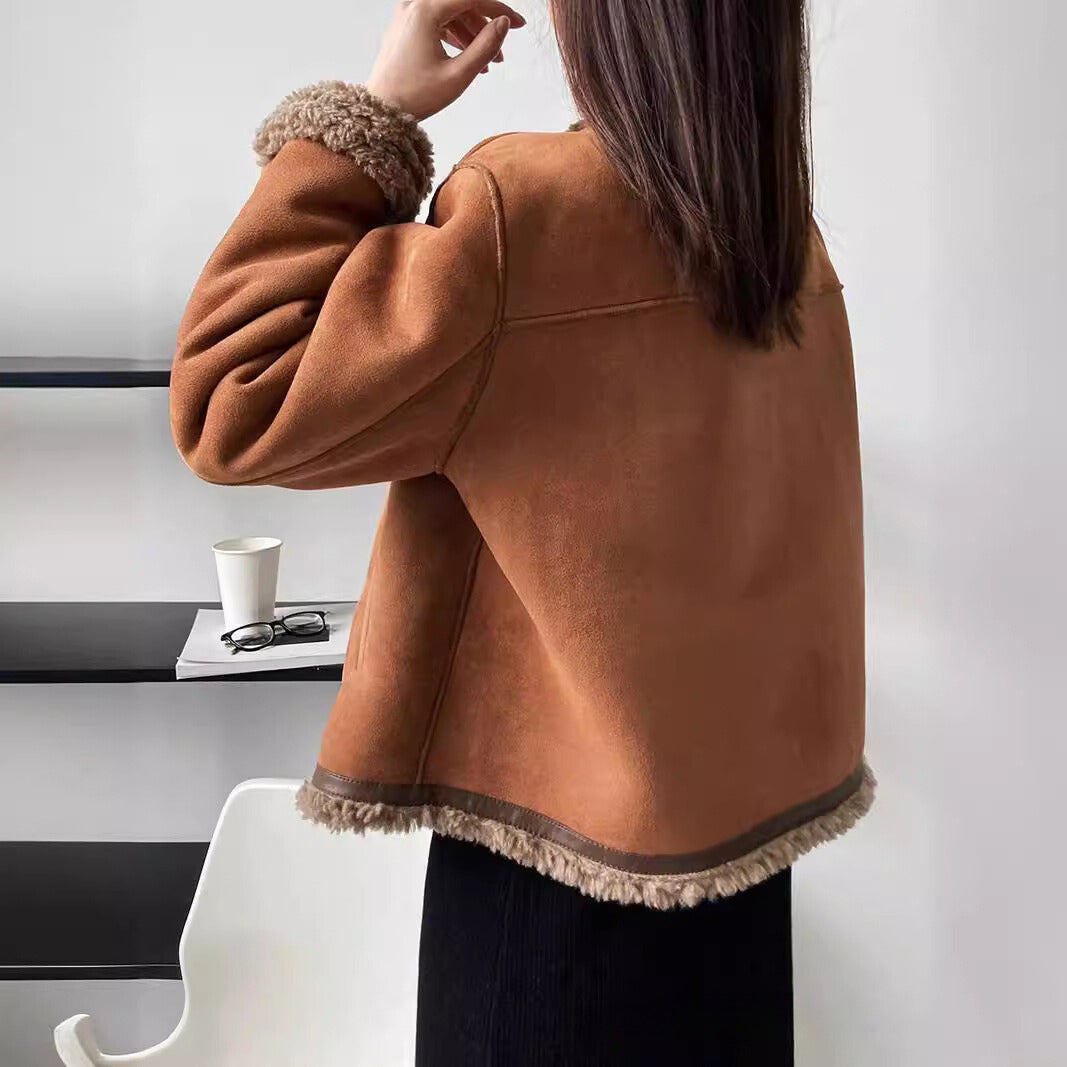 Damjacka Blommönster Ullblandning Modern Stil-3