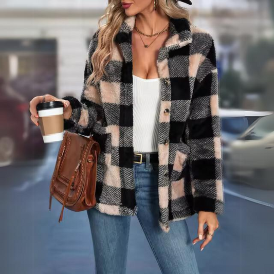 Damjacka Fyrkantig Kapell Karomönster Avslappnad Passform Mjuka Material-1