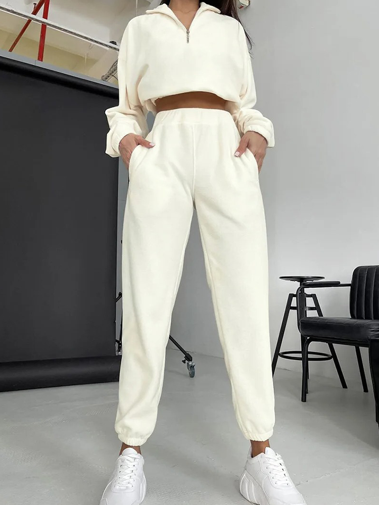 Kvinnors Lounge Set Halv Zip Mjuk Tyg 2