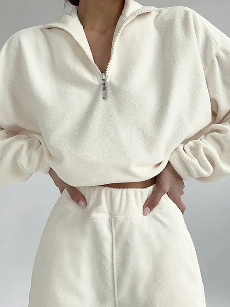 Kvinnors Lounge Set Halv Zip Mjuk Tyg 3