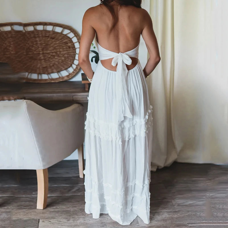 Kvinna Flödande Klänning Ruffles Polyester-2