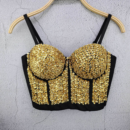 Dam Topp med Paljettapplikation Glittrig Bomull och Polyester-6