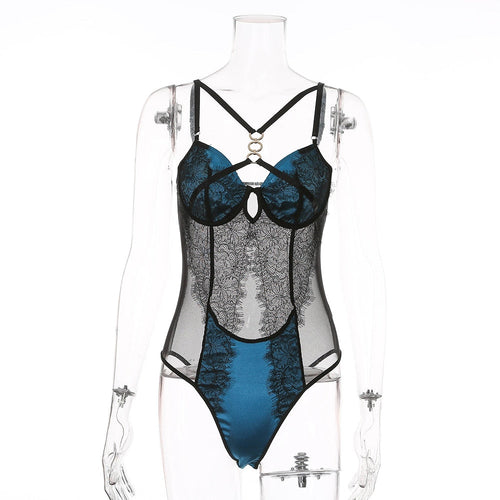 Dam Bodysuit V-ringning Spetsdetaljer Polyester-1