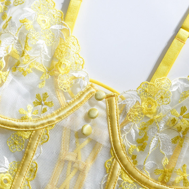 Dam Teddies Transparent Blommönster Spets Polyester-3