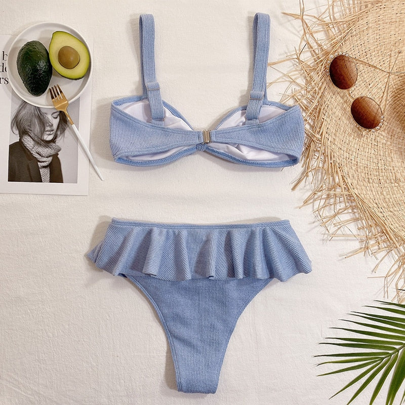 Bikini Set för Damer med Knytdetaljer och Medelhög Midja – Tvådelad Nylonbikini med Minikjoldetaljer 2