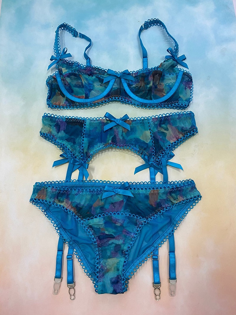 Dam BH Set Justerbara Remmar Polyester 3/4-kopp Unik Design-4