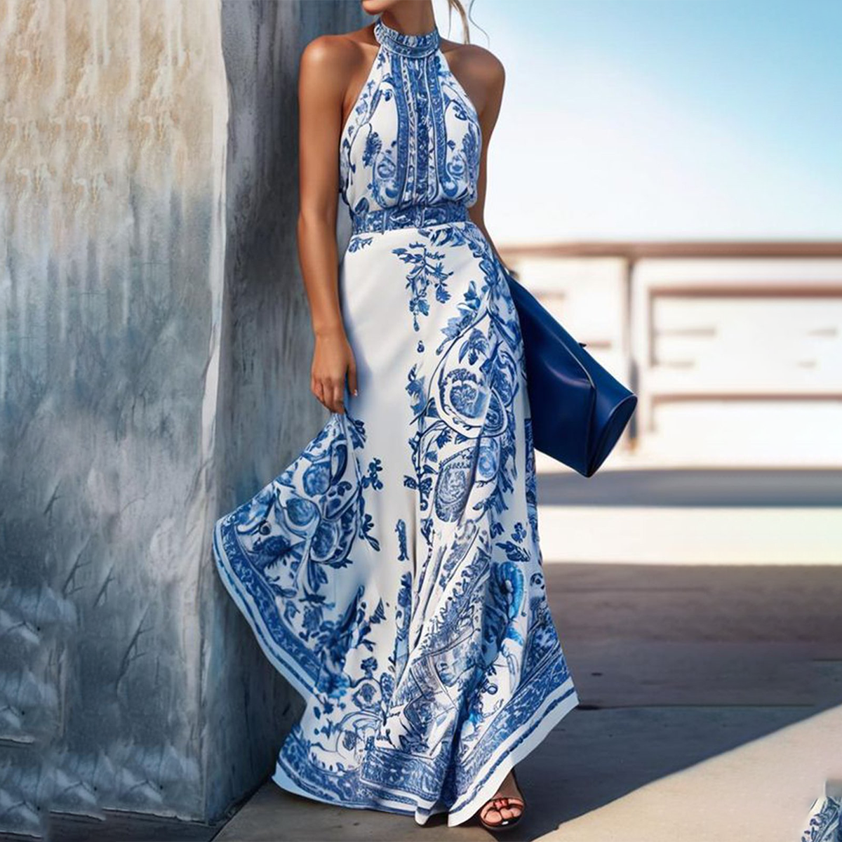 Dam Maxiklänning Utan Ärmar Hjärthalsring Lätt Tyg-2