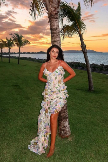 Kvinnors Klänning Ruffled Bladmönster Mjukt Tyg-3