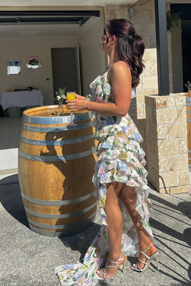 Kvinnors Klänning Ruffled Bladmönster Mjukt Tyg-5